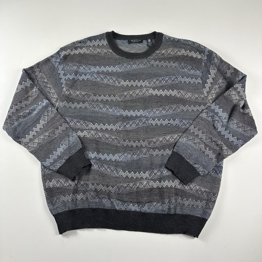 Segreto Sweater Merino Wool Men's 2XL Knit Gray Crewneck Coogi Style Preppy